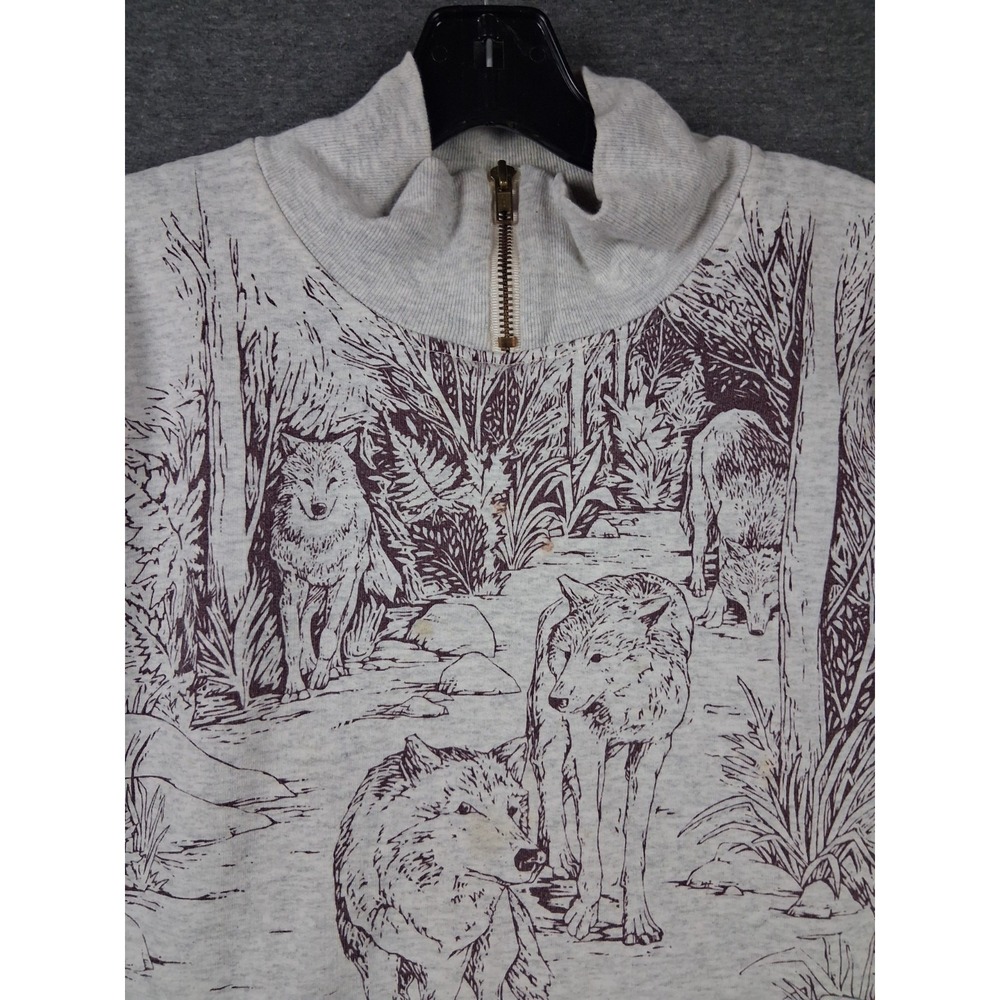 VTG AU Sweatshirt‎ Adult Large Gray Zip Wolf USA Made 90s Classic AOP